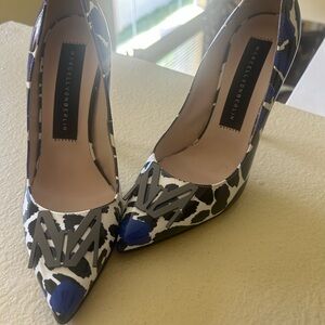 Black and Blue Stiletto Heels with Animal Print